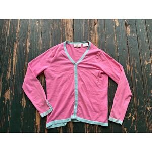 EP Pro Pink Mint Green Trim V-Neck Golf Cardigan Sweater Womens Medium